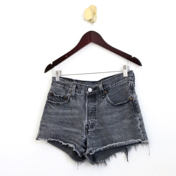 LEVI'S 501 Jean Shorts Button Fly Distressed Off Black SZ 26 - Picture 3 of 12